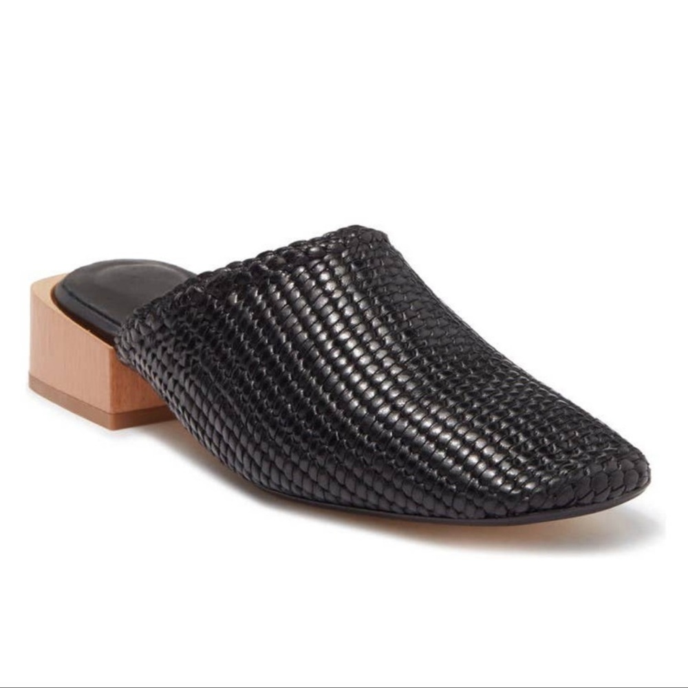 Miista Black Woven Mules with Wooden Heel